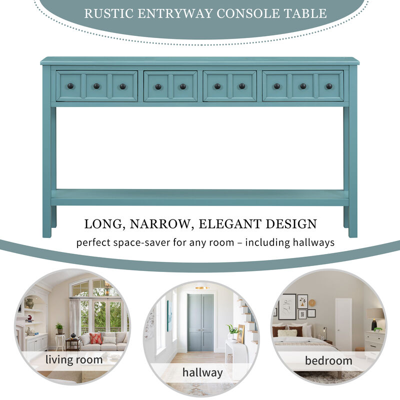 Whisen Rustic Entryway Console Table with Drawers and Bottom Shelf - Gray Wash