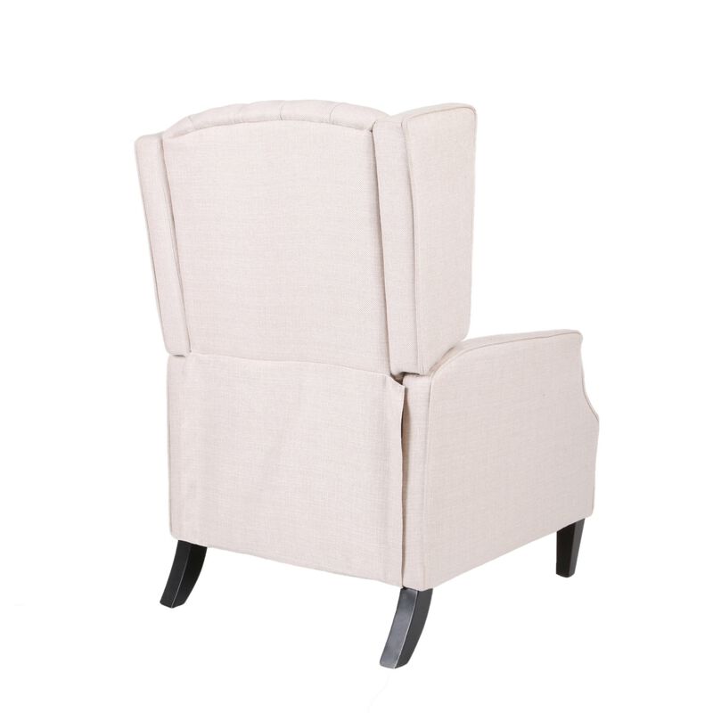 Pushback Recliner Chair, Strutted Legs, Beige Tufted Pleated Fabric - Benzara