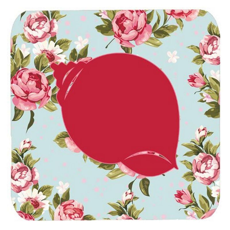 Caroline's Treasures BB1099-RS-BU-FC Shell Shabby Chic Blue Roses Foam Coasters (Set of 4), 3.5 H x 3.5 W, Multicolor