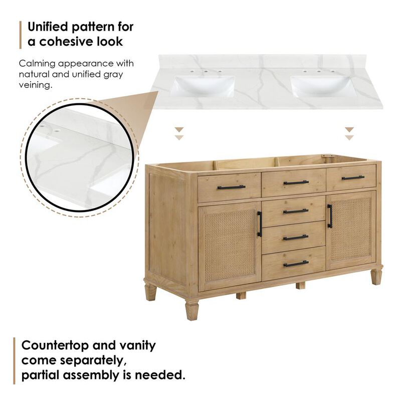 Altair Double Bathroom Vanity in Weathered Fir with Stone Countertop without Mirror