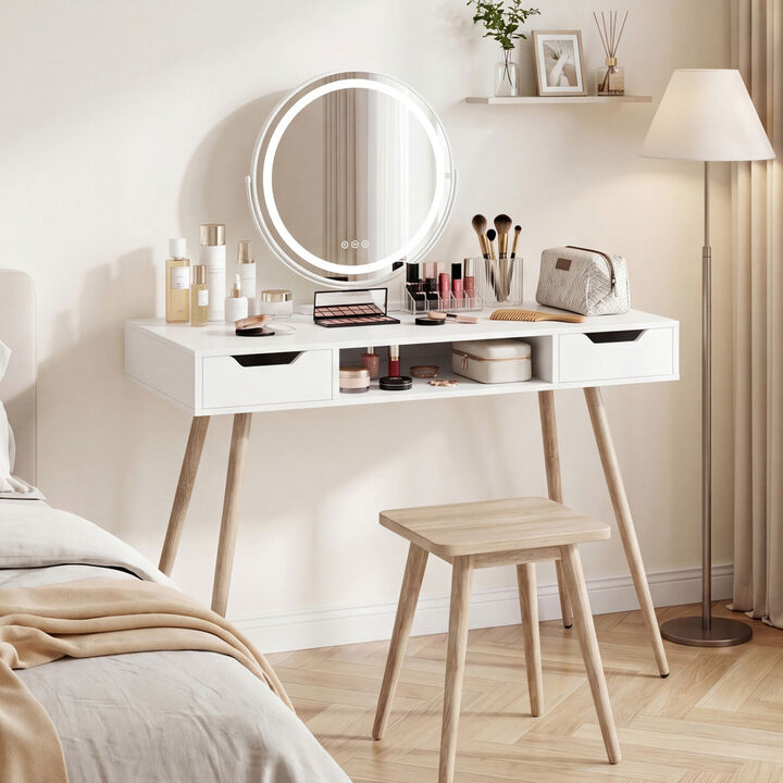Modern Writing Desk with Metal Legs and Drawers for Home Office