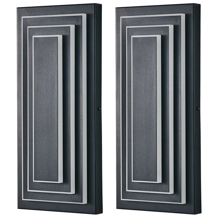 Black 1-Light Outdoor Sconce - 15.7 in. H, Hardwired with LED Bulbs (Set of 2)