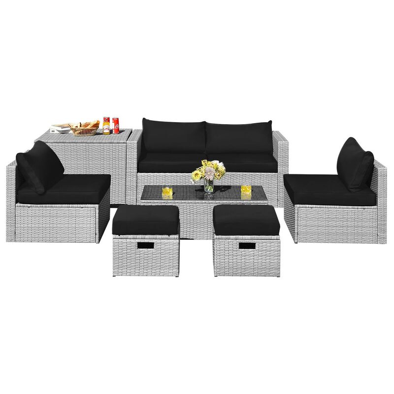 Mondawe 8 Pieces Patio Rattan Furniture Set with Storage Waterproof Cover and Cushion