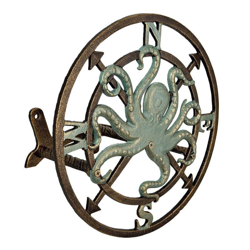 Cast Iron Octopus Compass Rose Garden Hose Holder 11.75 inch Coastal Decor image number 0