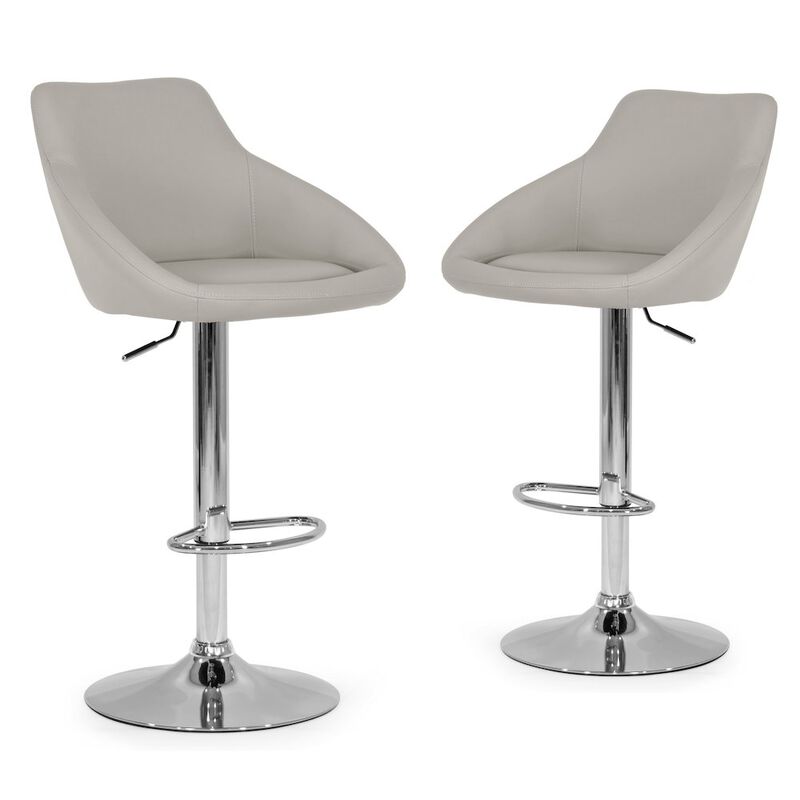 Glamour Home Set of 2 Alani Ashy Gray Adjustable Height Swivel Bar Stool in Faux Leather