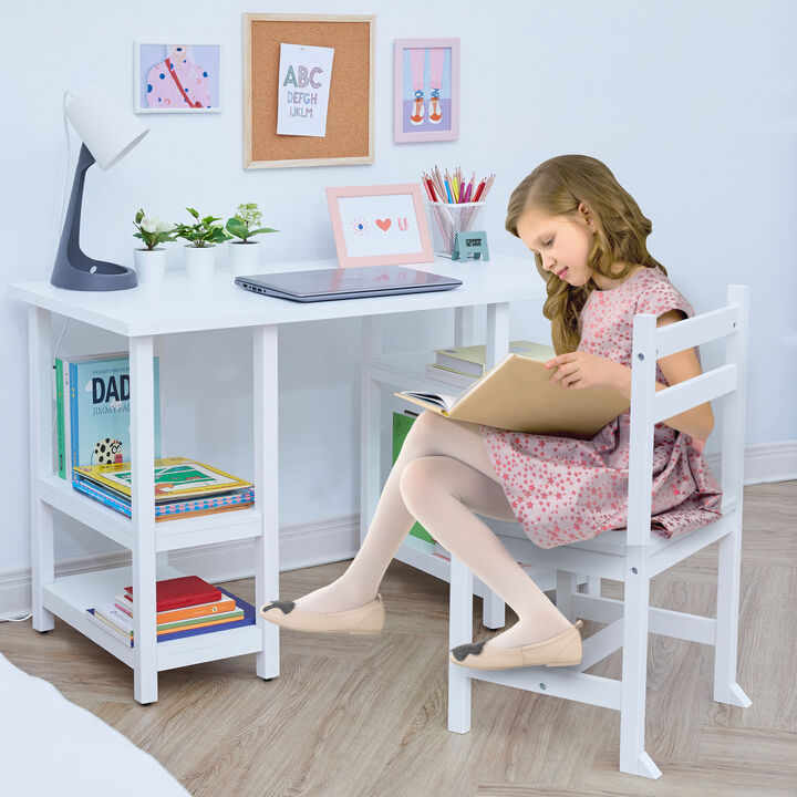 Fantasy Fields -  Kids wooden Desk & Chairs set with shelves on the side  - White
