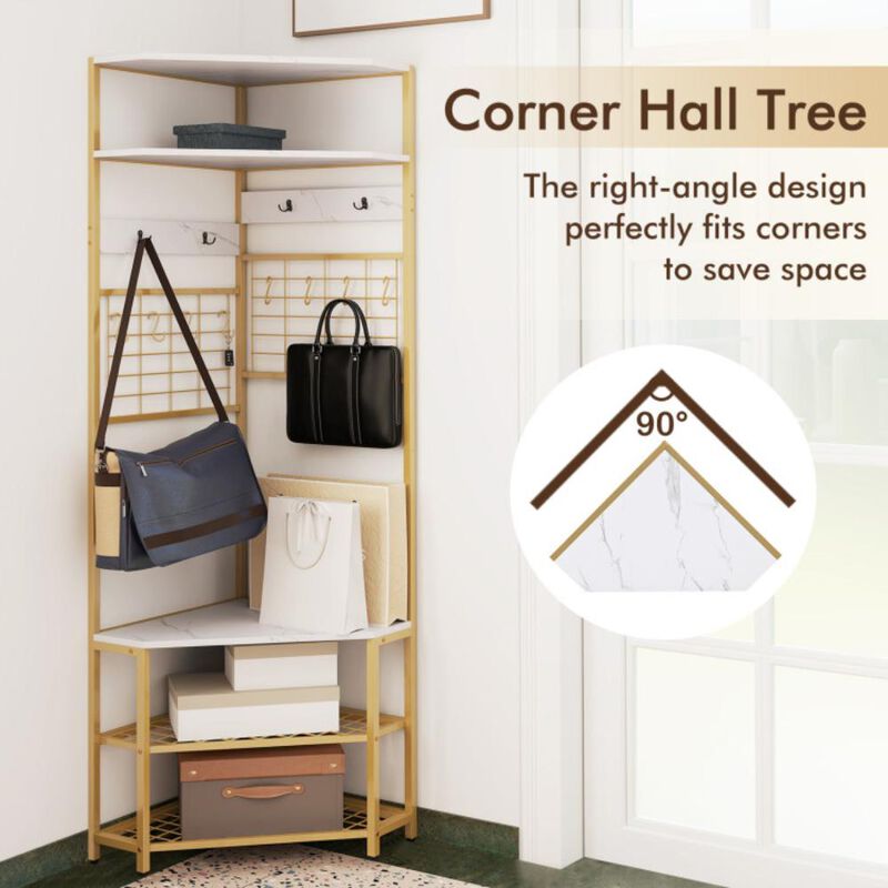Hivvago 5-Tier Corner Hall Tree with Shoe Storage Bench