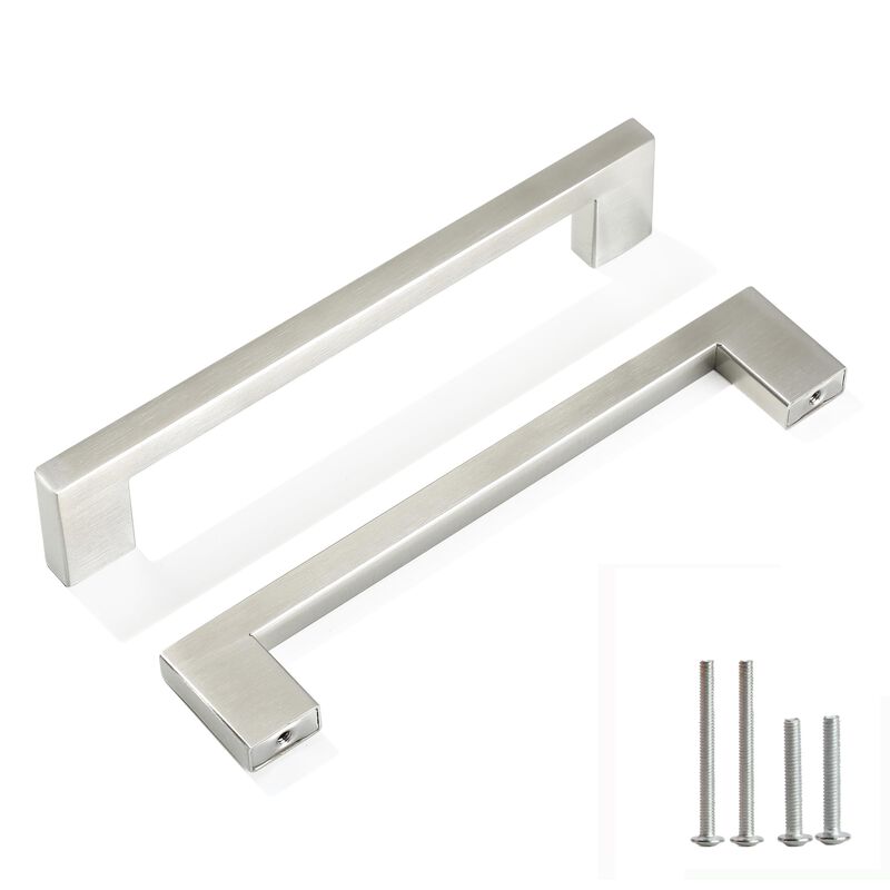 Redunest Cabinet Pulls Brushed Nickel Cabinet Handles Square Drawer Pulls, 2 Pack 6-1/4 Inch Stainless Steel Kitchen Door Cupboa
