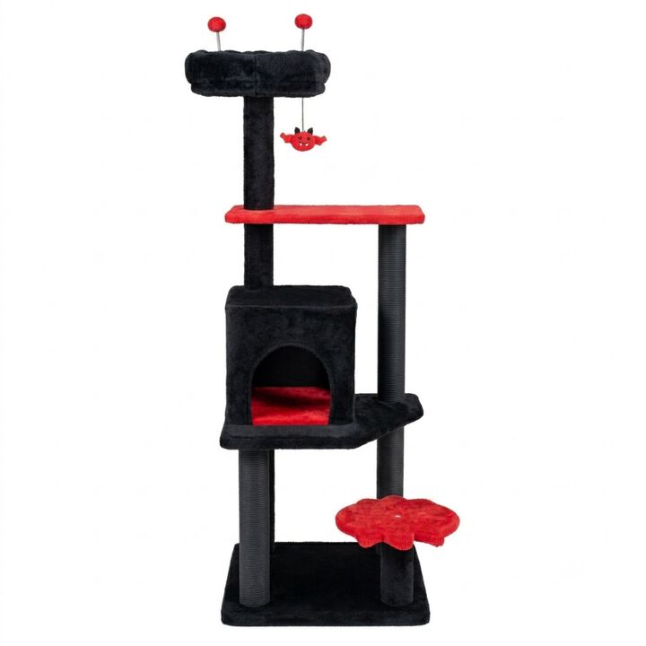 Halloween Cat Tower with Padded Platform and Hanging Toy