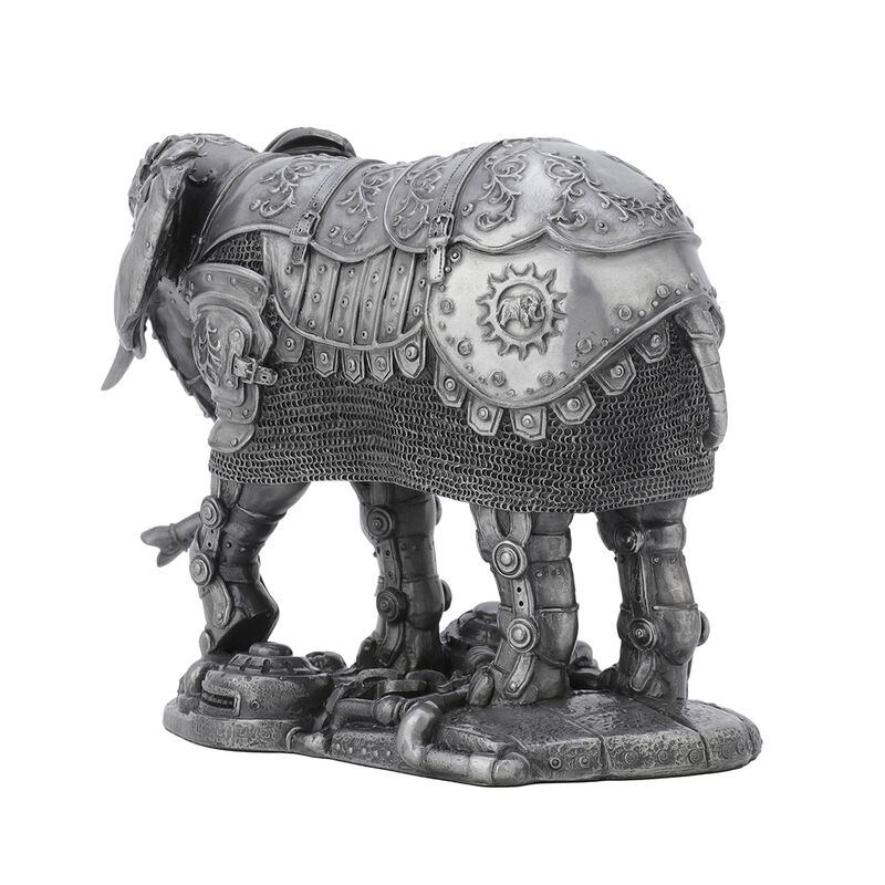 Metallic Silver Pewter Finish Mechanical Steampunk Elephant Statue image number 4