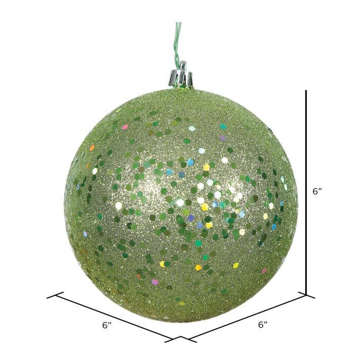 Vickerman N591554DQ Sequin Ball Ornaments with Shatterproof UV Resistant, Pre-drilled Cap Secured & Green Floral Wire in 4 per Bag, 6", Celadon