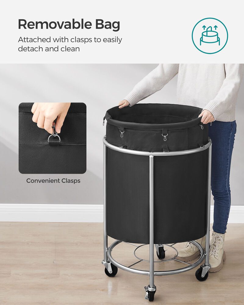 Laundry Basket with Wheels and Removable Bag, Steel Frame, 4 Casters and 2 Brakes image number 5
