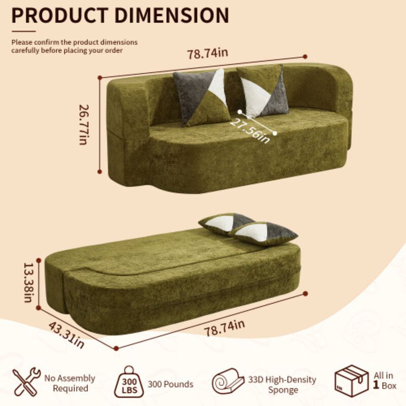 GOODSILO Convertible Eggshell Sleeper Sofa Bed with Plush Upholstery and 33D High Density Foam for Small Space Living Rooms Bedrooms Apartments image number 1