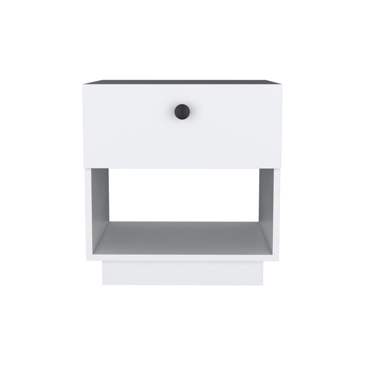 Streamdale Paris 1 Drawer Nightstand, Open Lower Shelf - White