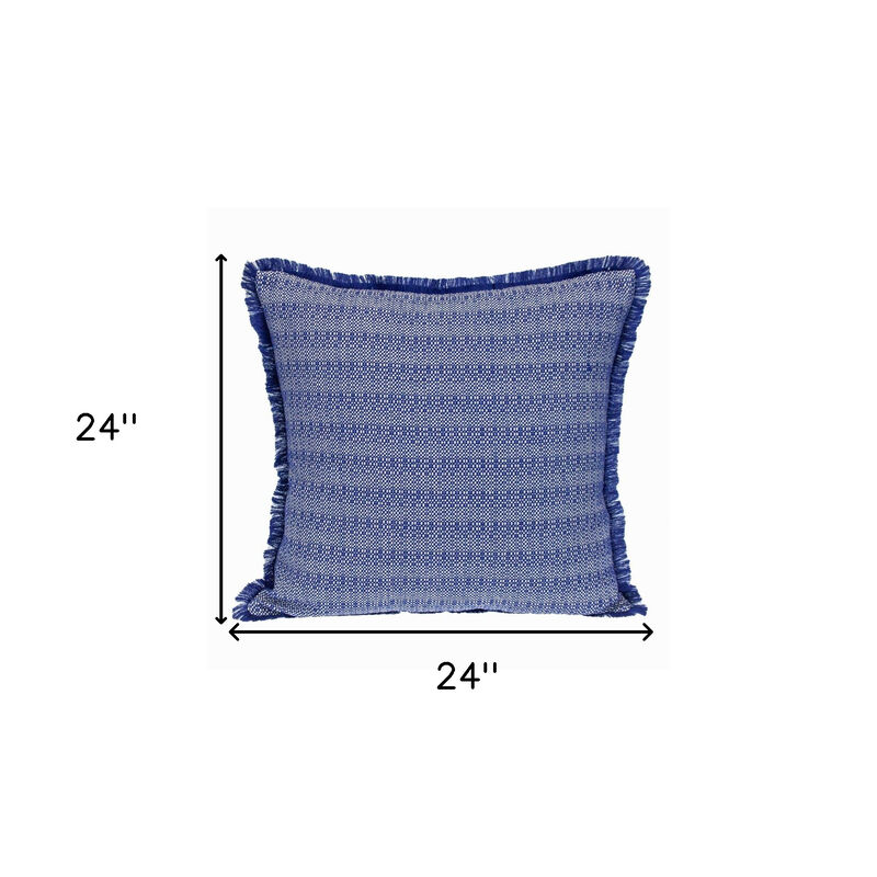 HomeRoots 24" Blue and White Striped Cotton Throw Pillow With Fringe image number 4