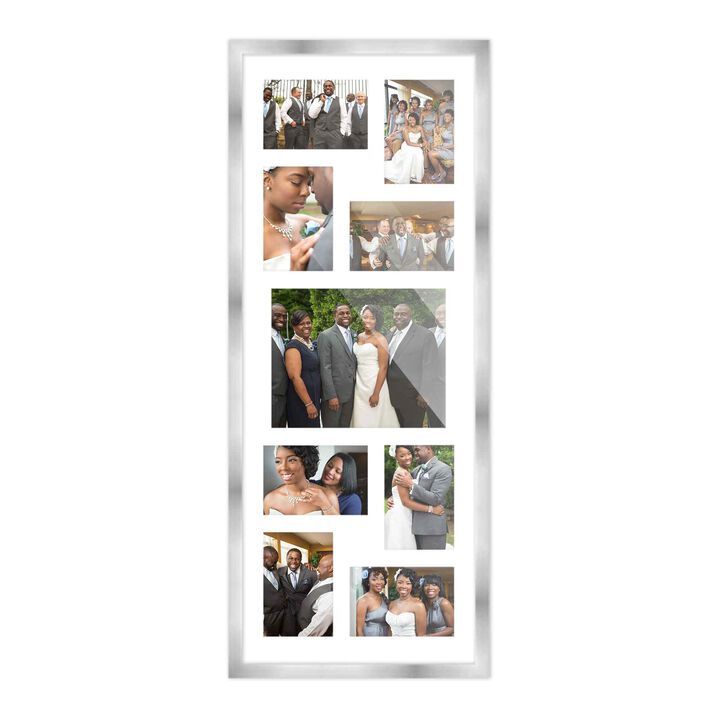 12x32 Wood Collage Frame with a White Mat for 8x10 & 4x6 Pictures