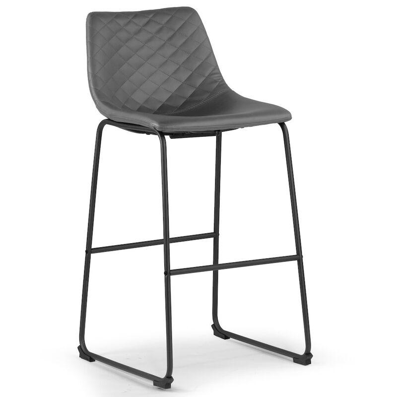 Glamour Home Set of 2 Ave Iron Frame Gray Faux Leather Bar Stool with Stitching