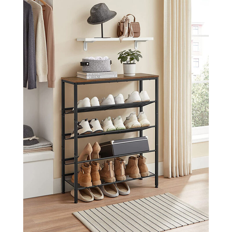 Shoe Organizer Rack with 5 Shelves and Extra Top Space &ndash; Tall Storage Unit for Footwear, Bags & Small Items