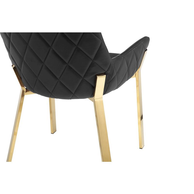 Pangea Home Hudson Diamond Tufted Chair Gold/Black Faux Leather - Set Of 2