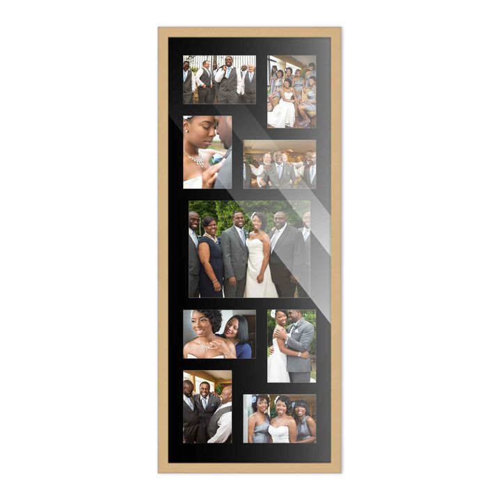 12x32 Wood Collage Frame with a Black Mat for 8x10 & 4x6 Pictures