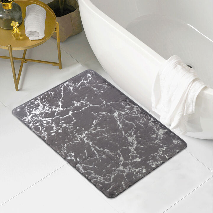 RT Designers Collection Galactic Rabbit Fur Premium Foam Rug 17" x 24" Charcoal with Silver Foil