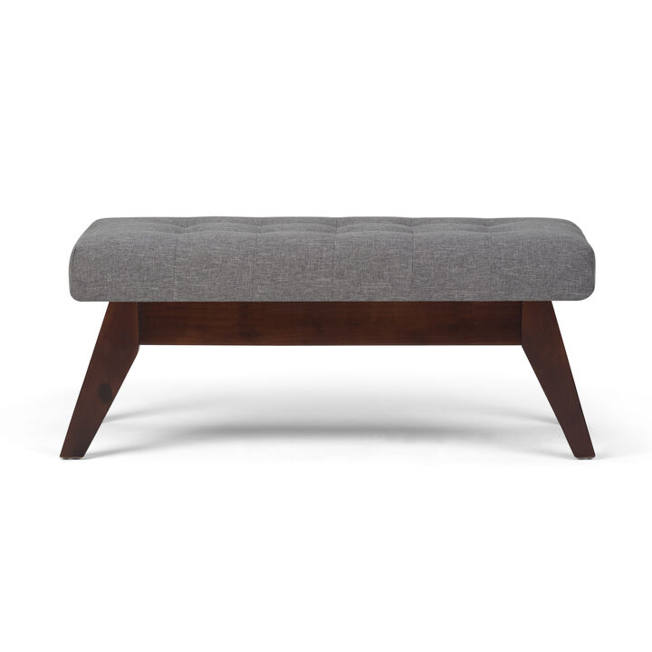 Draper 40 inch Wide Mid-Century Modern Rectangle Tufted Ottoman Bench in Slate Grey Linen Look Fabric