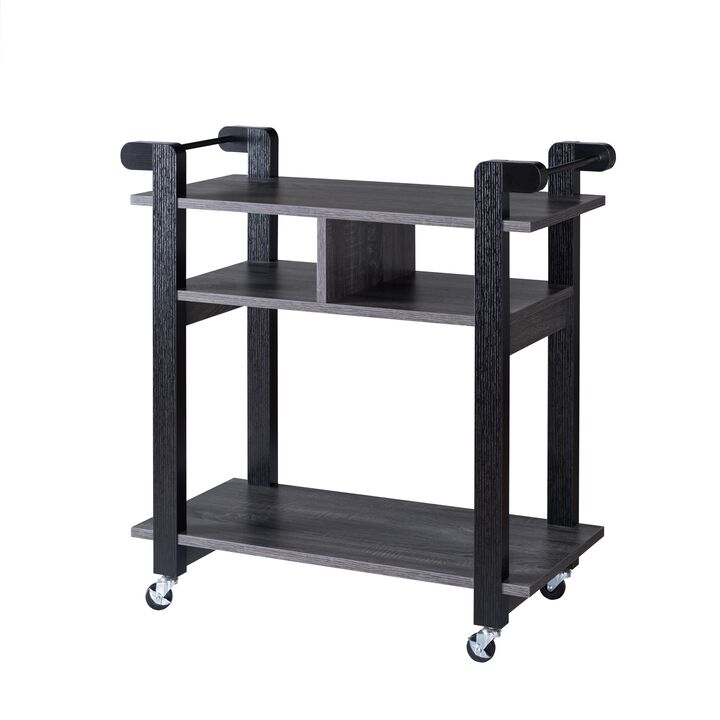Distressed Grey & Black Kitchen Cart with 4 Wheels Storage and Display Unit