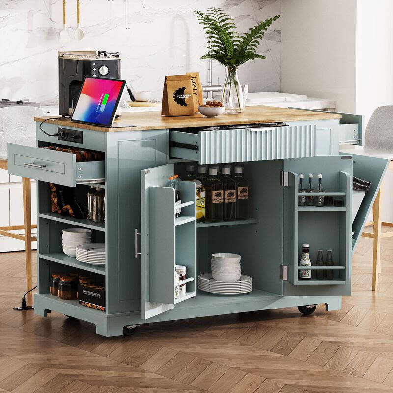 Whisen Classic Style Kitchen Islands on 5 Wheels with 3 Drawer and 3 Open Side Racks image number 7