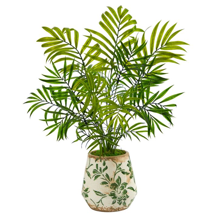 HomPlanti 18" Mini Areca Palm Artificial Plant in Floral Vase