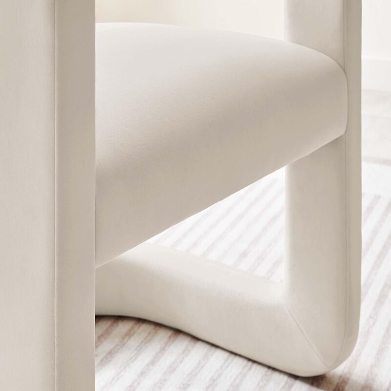 Modway Winslow Stain-Resistant Performance Velvet Dining Chair in Alabaster - Open Back Barrel Armchair - Upholstered Dining Chair - Cozy Reading Chair or Velvet Vanity Chair image number 5