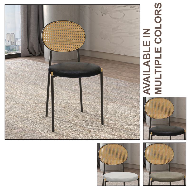 LeisureMod Euston Modern Dining Chair with Wicker Back and Leather Seat, Indoor Kitchen, Dining Room, Home, Contemporary Side Chair Seating, Set of 2