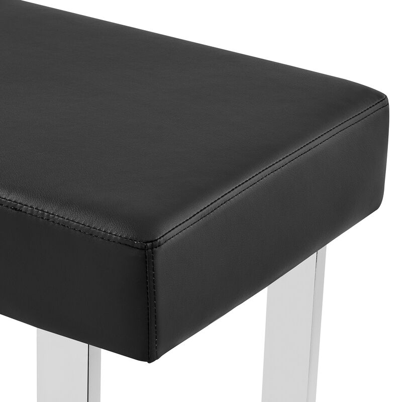 48 Inch Bench with Leatherette Padded Seat and Metal Frame, Black - Benzara