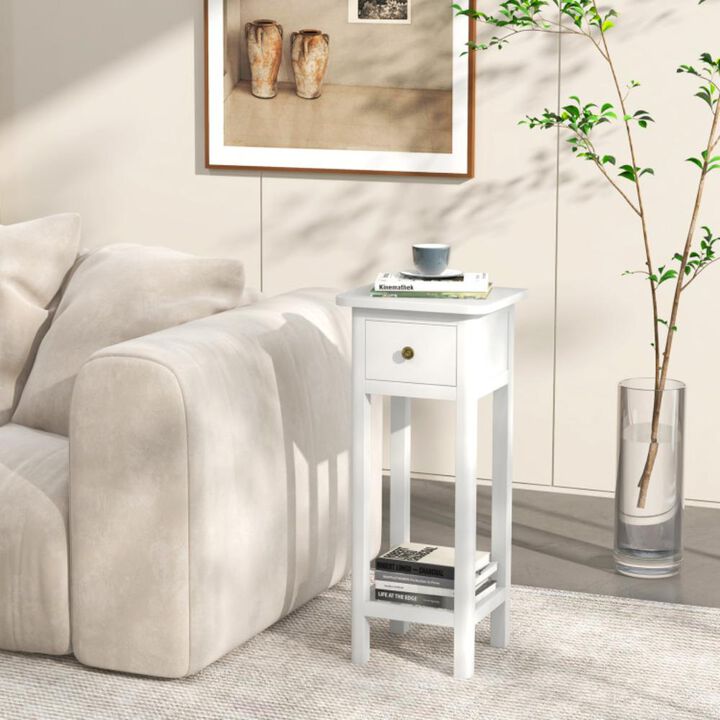 Hivvago 2 Tier Slim Nightstand Bedside Table with Drawer Shelf