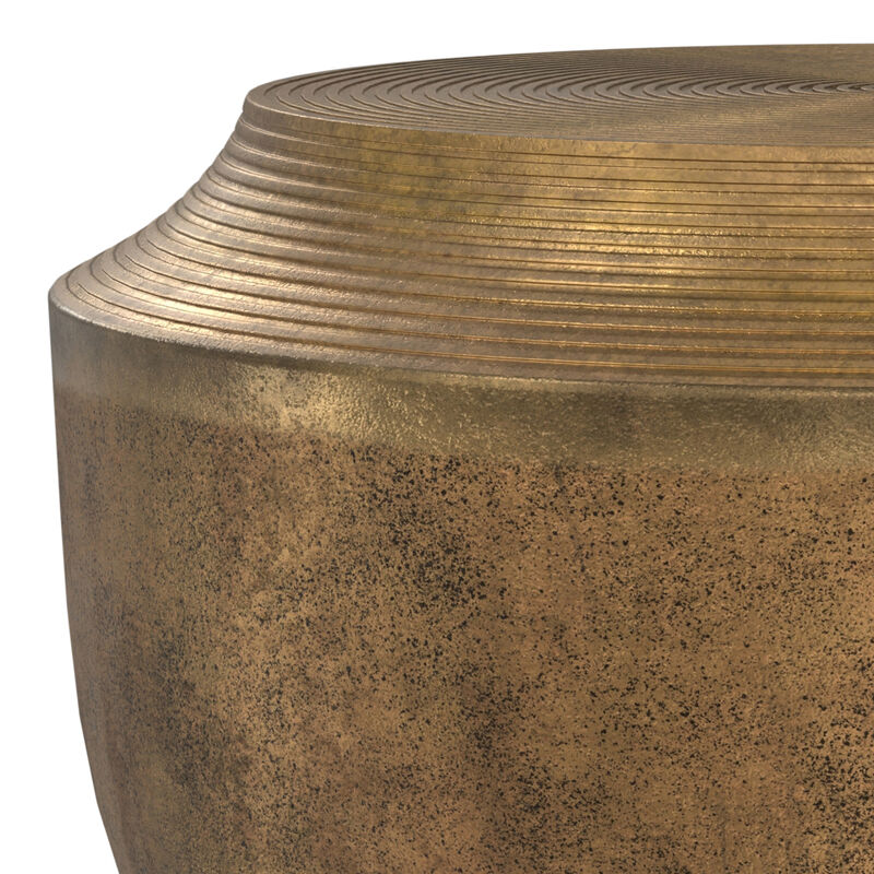 Timmons 21 inch Wide Round Contemporary Cast Aluminum Coffee Table in Antique Brass, Fully Assembled