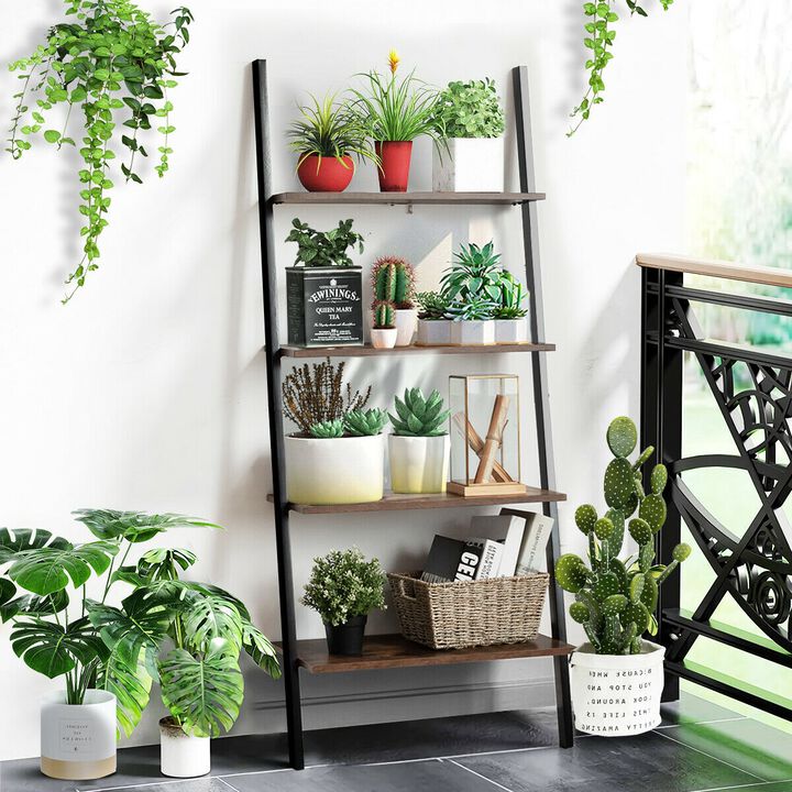 Industrial 4-Tier Ladder Shelf with Metal Frame for Living Room Office