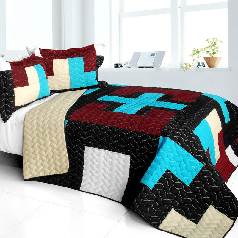 Lightweight 3PC Vermicelli-Quilted Patchwork Quilt Set All-Season Bedspread image number 0