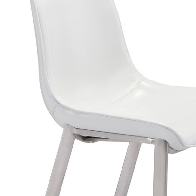 Hivvago Set of Two 30 Inch White And Silver Steel Low Back Bar Height Bar Chairs