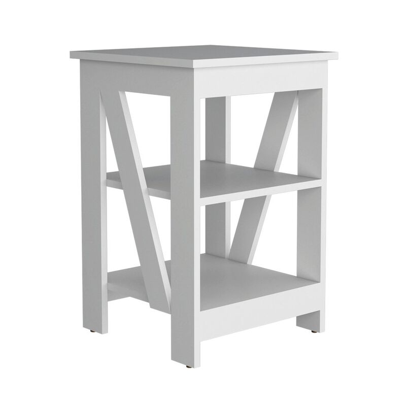 3-Tier End Table/Nightstand, Side Table for Small Space, White