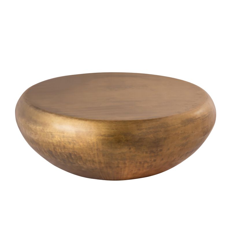 Pasargad Home Helios Drum Shape Iron Coffee Table, Brass