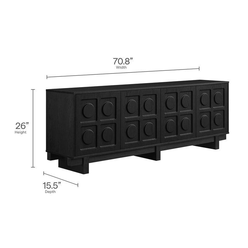 Modway Knox 71 Inch Mid-Century Modern Retro TV Stand in Black - Low Profile Entertainment Media Console Cabinet with Circular Motif for TVs up to 75 Inches image number 2