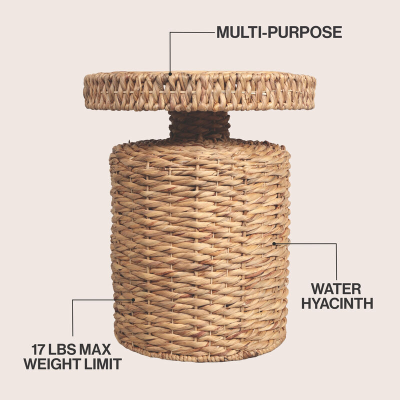 Marisol Coastal Bohemian Handwoven Water Hyacinth Round Accent Side Table image number 2