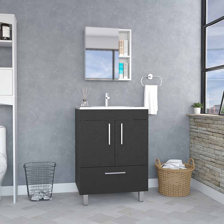 DEPOT E-SHOP Essential Single Bathroom Vanity, One Draw, Double Door Cabinet, Black