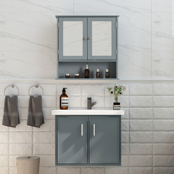 Gray Mirror Wall Mounted Cabinet For the Bathroom and Vanity with Adjustable Shelves