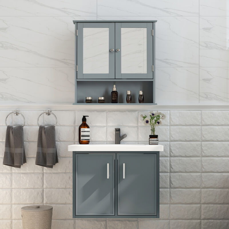 Gray Mirror Wall Mounted Cabinet For the Bathroom and Vanity with Adjustable Shelves