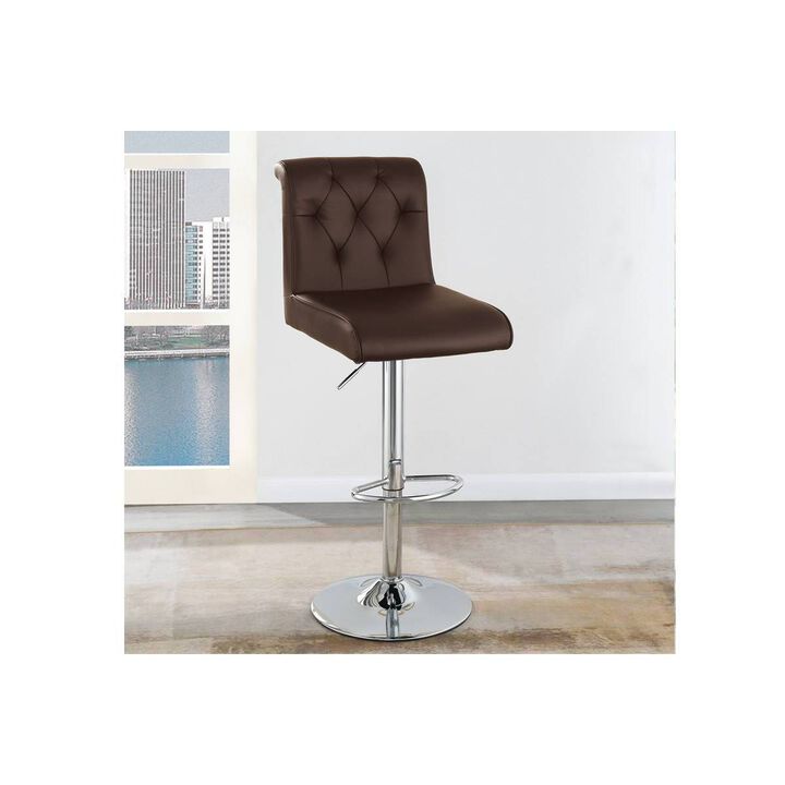 Adjustable Barstool Gas lift Chair Espresso Faux Leather Tufted Chrome Base Modern Set of 2 Chairs Dining Kitchen