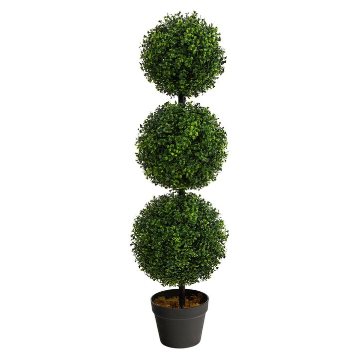 Nearly Natural 3-ft Boxwood Triple Ball Topiary Artificial Tree (Indoor/Outdoor)