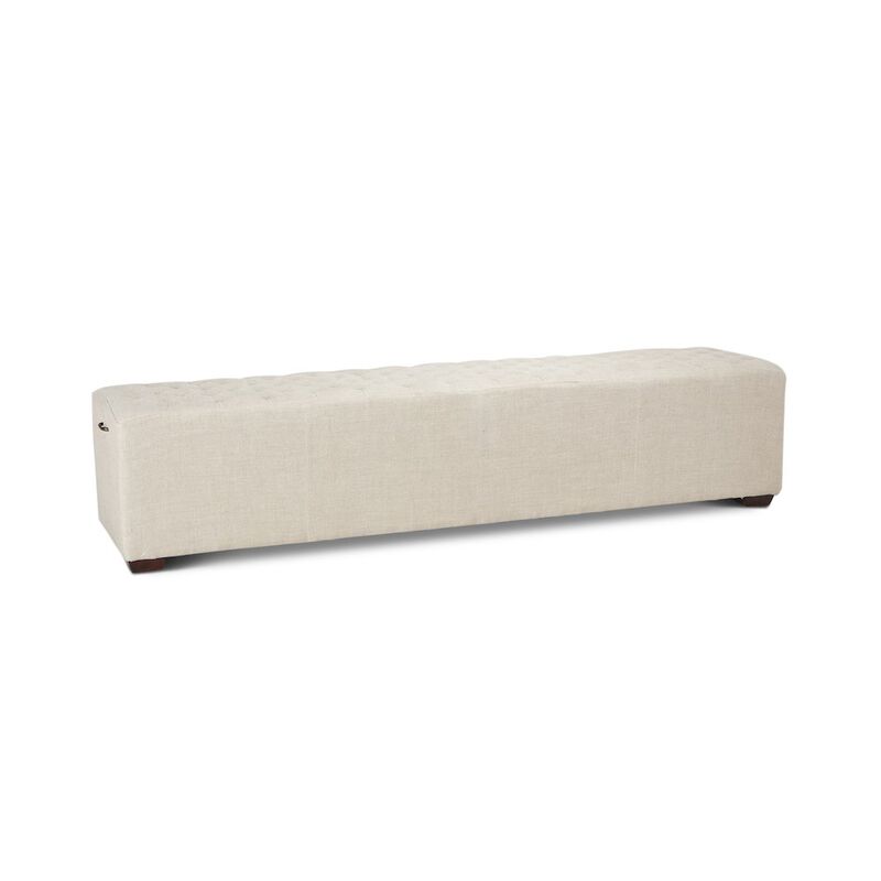 World Interiors Arabella 78-Inch Long Beige Linen Bench with Diamond Stitched Detailing