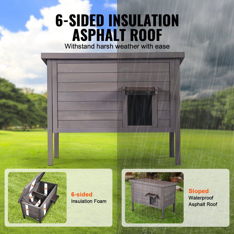 Feral Cat House for Outdoors, Wooden Shelter with Roof and PVC Door Flaps image number 3