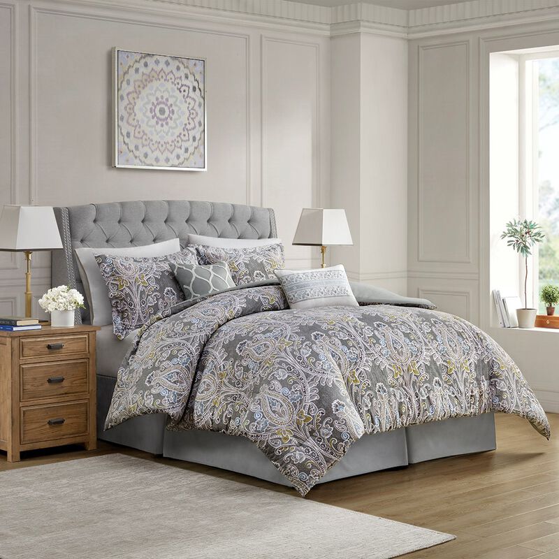 Gracie Mills Brant 6-Piece Damask Cotton Sateen Comforter Set image number 1