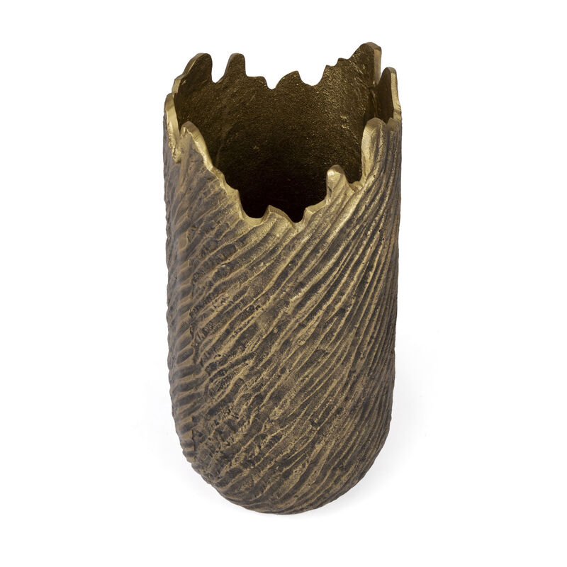 HomeRoots 17" Gold Abstract Aluminum Table Vase image number 2